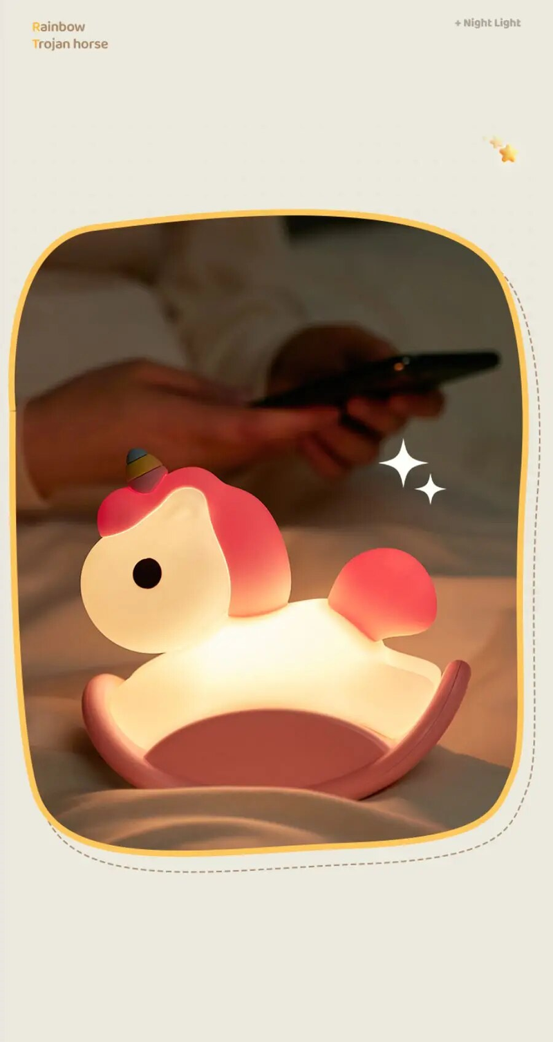 Naktinė lemputė vaikams Kawaii Trojos arklys Naktinė lempa Įkraunamos USB naktinės lemputės Gimtadienio dovanos berniukams ir mergaitėms Kambario dekoras_voghion.com