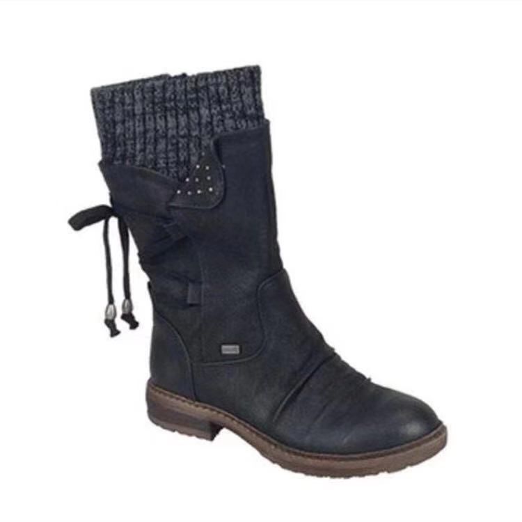 medium and low-cut  large size Martin boots for women in  new style square heel back strap  woolen women's boots_voghion.com
