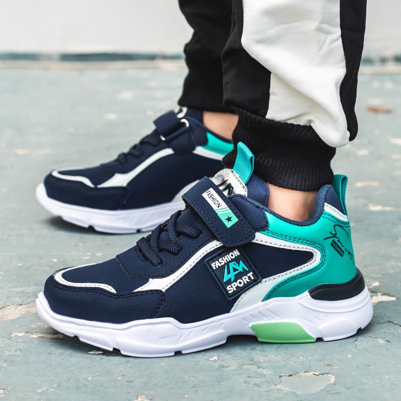 Non-slip Thick Soles Lace-up Velcro Booster Running Shoes For Boys_voghion.com