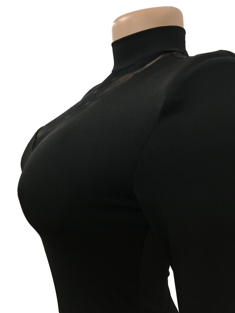 Women's Clothing fashion women's polka dot mesh see-through long-sleeved trousers solid color jumpsuit_voghion.com