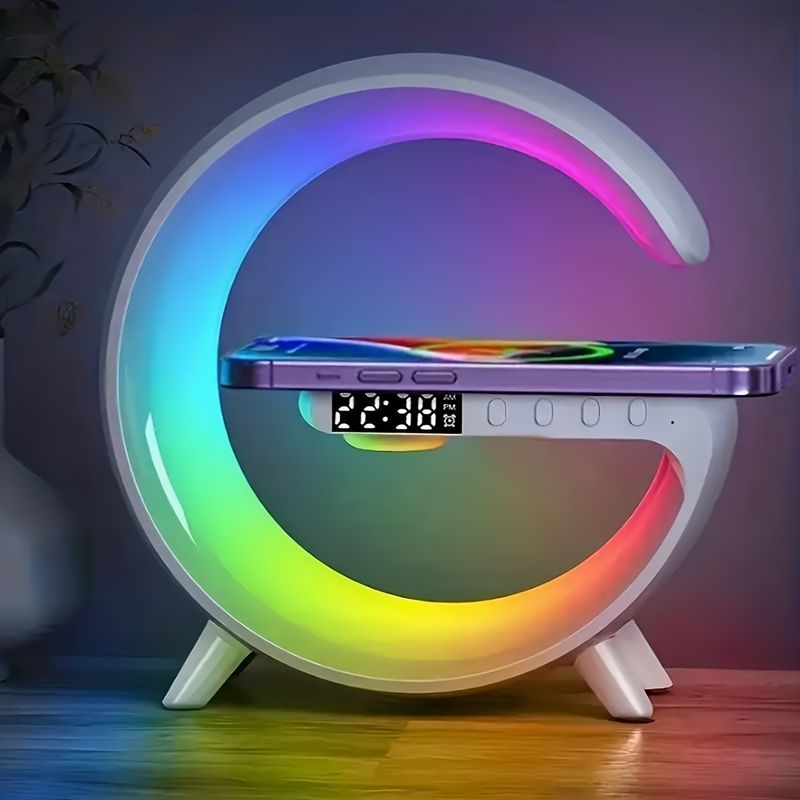 Ασύρματα ηχεία με γρήγορη φόρτιση, φωτισμό RGB, έξυπνο φως μπάρας, ξυπνητήρι ανατολής ηλίου και επιτραπέζιο φωτιστικό με ρύθμιση έντασης, κλήσεις αφύπνισης για την ατμόσφαιρα του υπνοδωματίου_voghion.com
