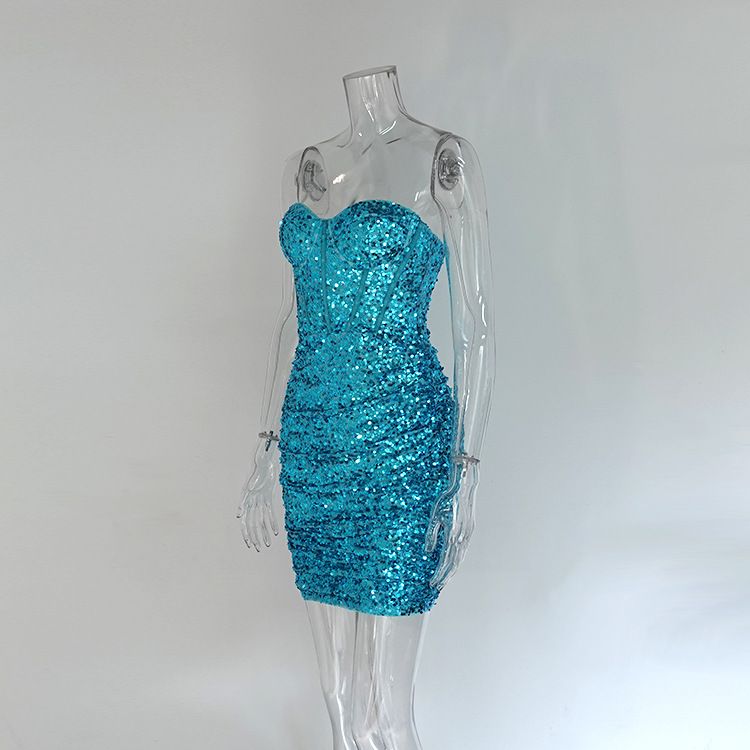 Frühlingsneues sexy glitzerndes trägerloses Korsett-Bodycon-Kleid – Satin-Minikleid mit hoher Taille für Frauen_voghion.com