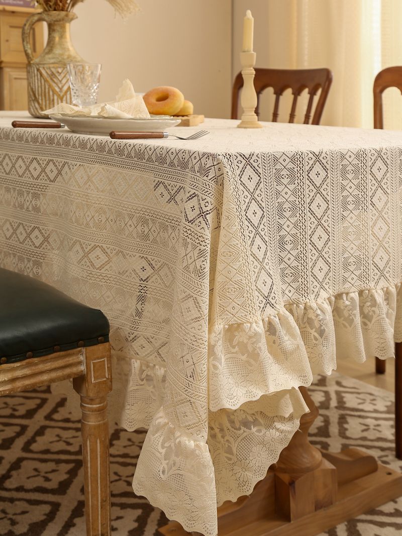 Tovaglia di pizzo retrò di lusso nordico leggero, antipolvere, isolamento termico, abbellimento, copritavolo da caffè_voghion.com