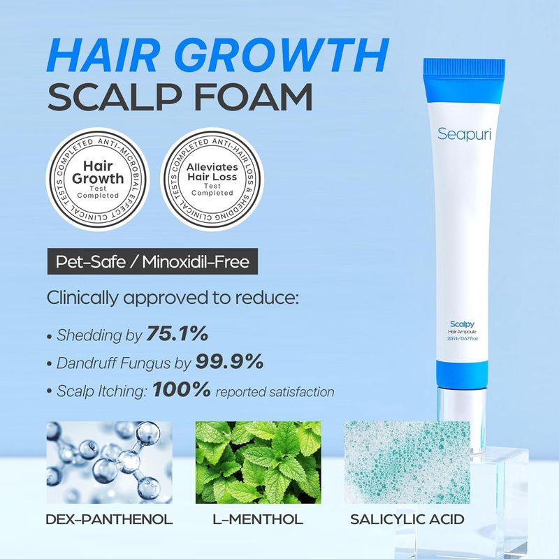 Siero per la crescita dei capelli Seapuri Scalpy, per la caduta dei capelli e il diradamento del cuoio capelluto, trattamento massaggiante per cuoio capelluto, esfoliante leggero e antiforfora._voghion.com
