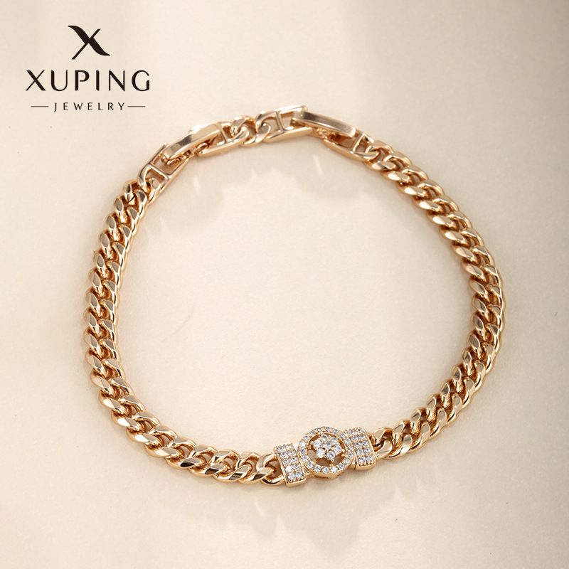 Xuping, nuovo stile da donna, personalità hip-hop, bracciale cubano con fiore in zircone placcato oro e rame per donna_voghion.com