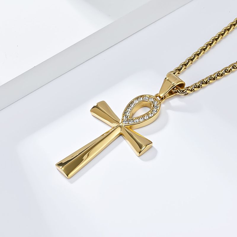 Gioielli in acciaio inossidabile ankh croce collana uomo titanio acciaio ciondolo accessori gioielli_voghion.com