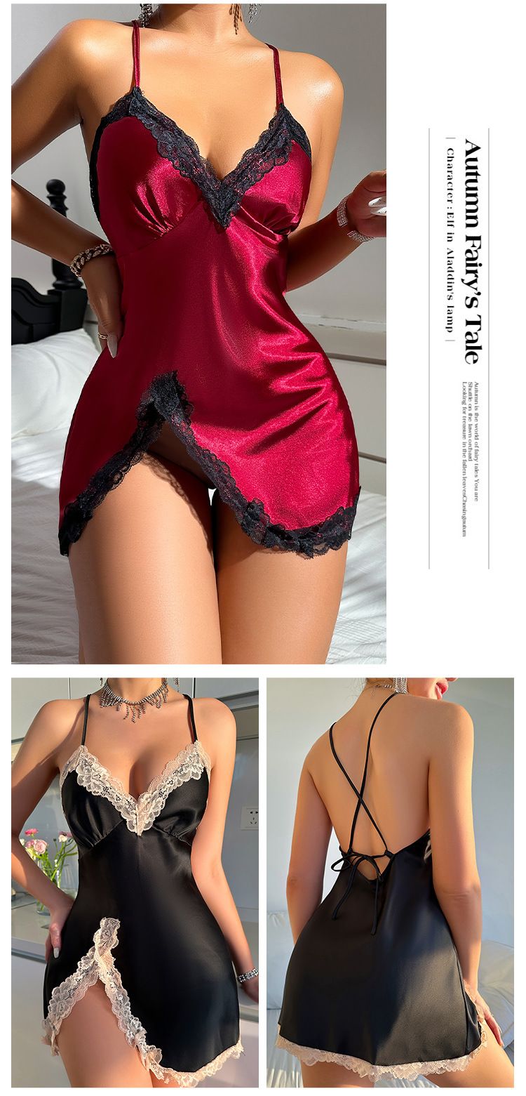 Camicia da notte semplice e sexy, estiva, sottile, da casa, pigiama in seta ghiacciata, casual, traspirante, da donna_voghion.com