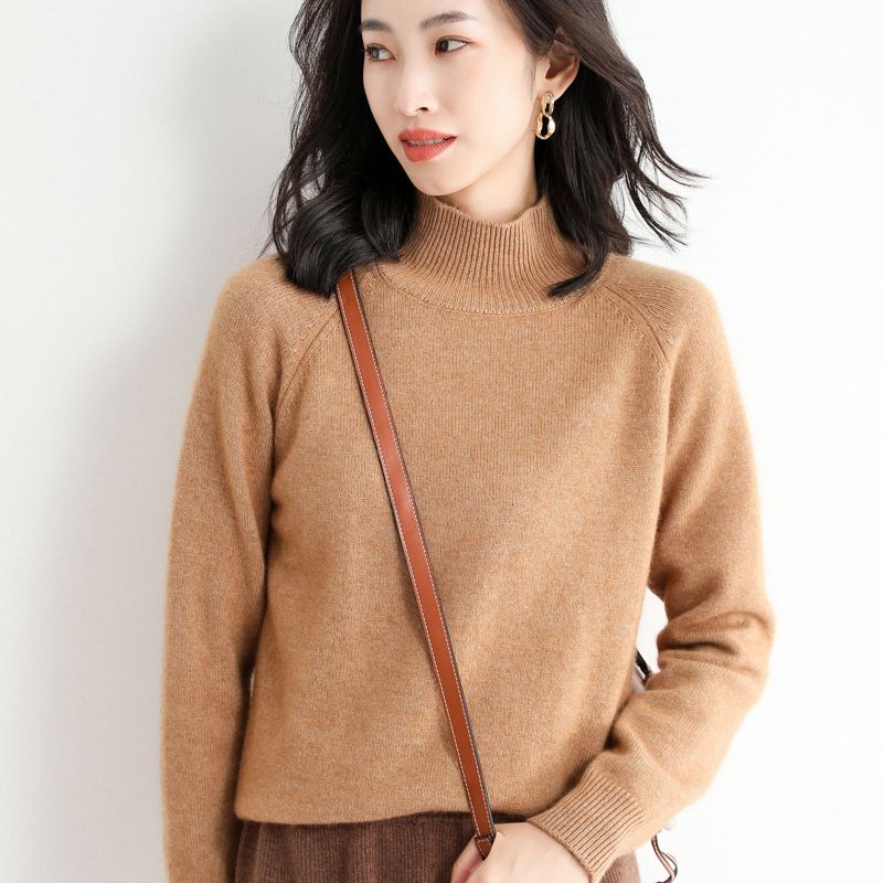 Wool Blend 2025 Autumn Winter New Short Women's Korean Style High Neck Pullover Loose Solid Color Knitted Base Sweater_voghion.com