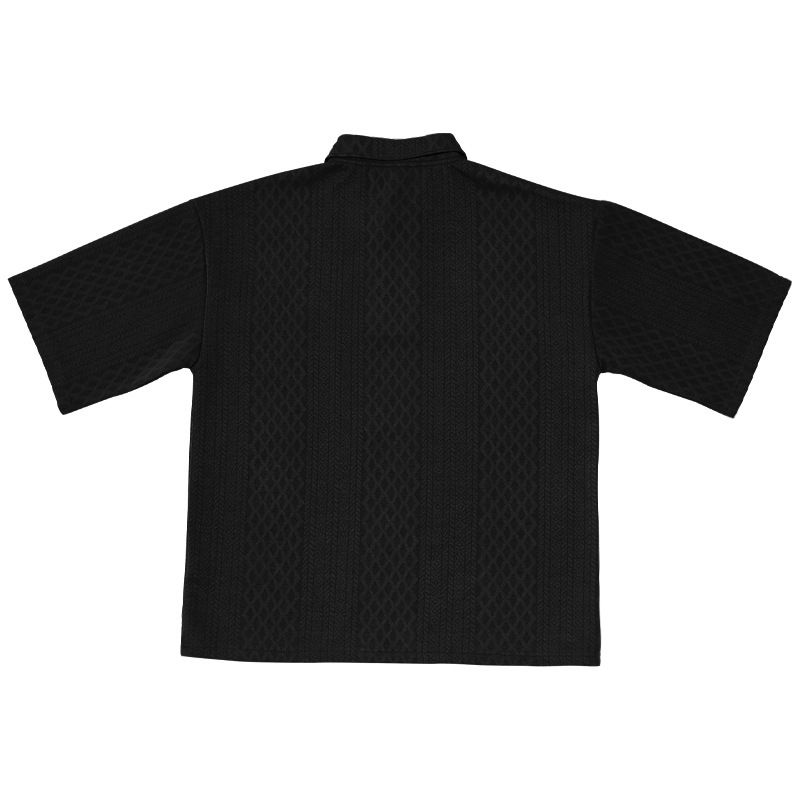24 Spring Summer Men's Casual Long Pants Turn-down Collar Jacquard Knitted Top Plus Size Set_voghion.com
