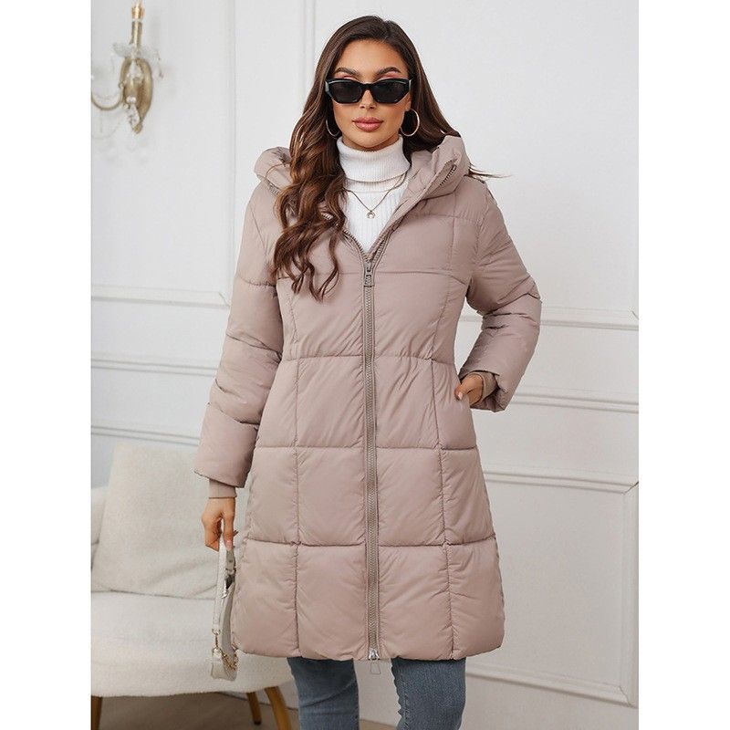 Parka con capucha extragrande para mujer - Chaqueta acolchada larga extra cálida con cuello alto y cierre de cremallera (S-XXXL, Beige/Negro/Marrón/Caqui/Rojo)_voghion.com