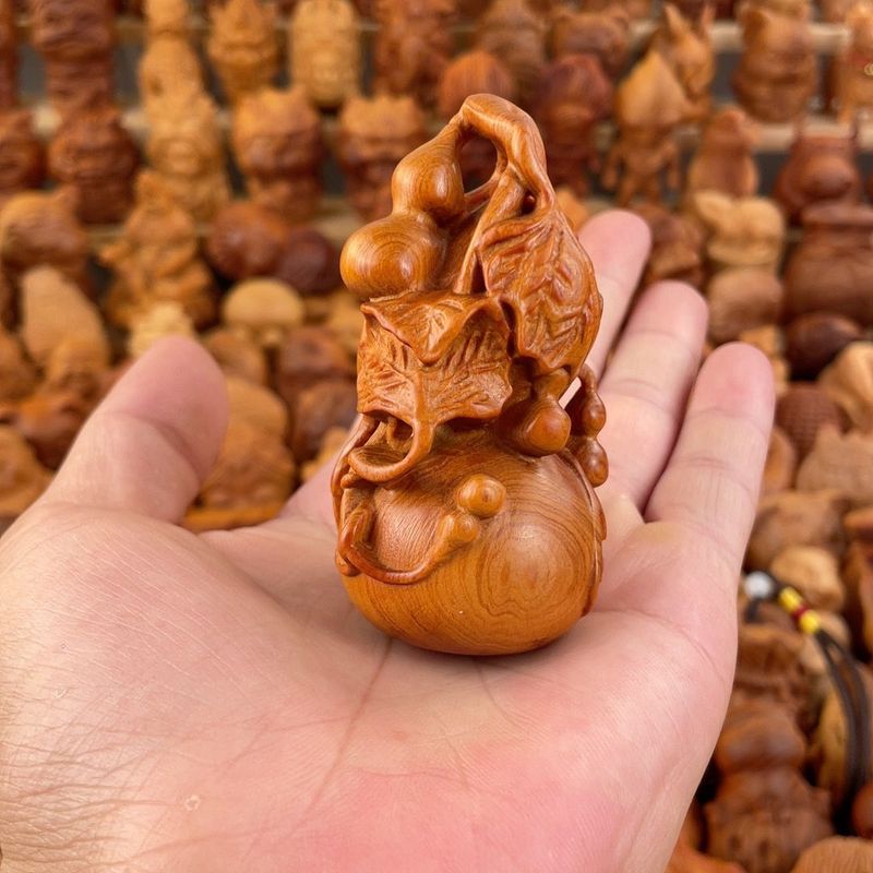 Natural Solid Wood Carving Cultural Play Gourd Five New Styles Home Decoration Cliff Cypress Handheld Piece_voghion.com