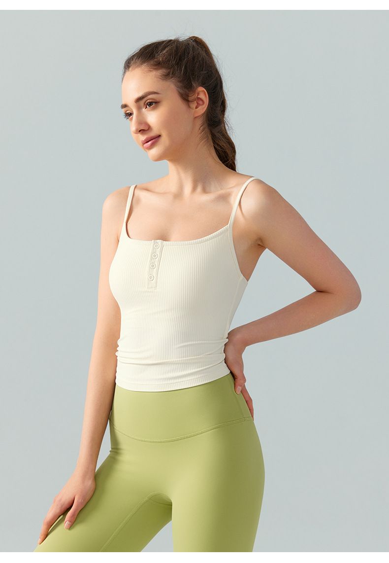 Odzież damska Seksowna koszulka do jogi z kwadratowym dekoltem i ramiączkami spaghetti z ochraniaczem na klatkę piersiową dla kobiet do noszenia jako warstwa zewnętrzna Uniwersalny i smukły top do pilatesu_voghion.com