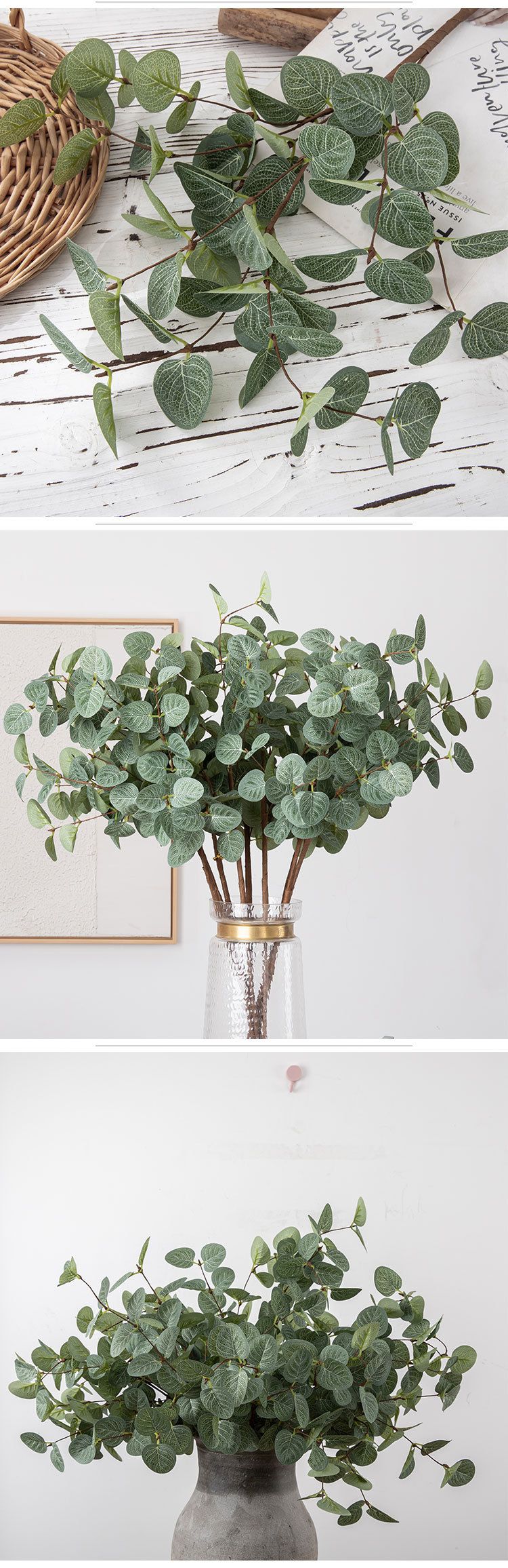 INS artificial flowers detachable two sections eucalyptus branch style home decoration cross-border wedding wholesale artificial flowers MW61216_voghion.com