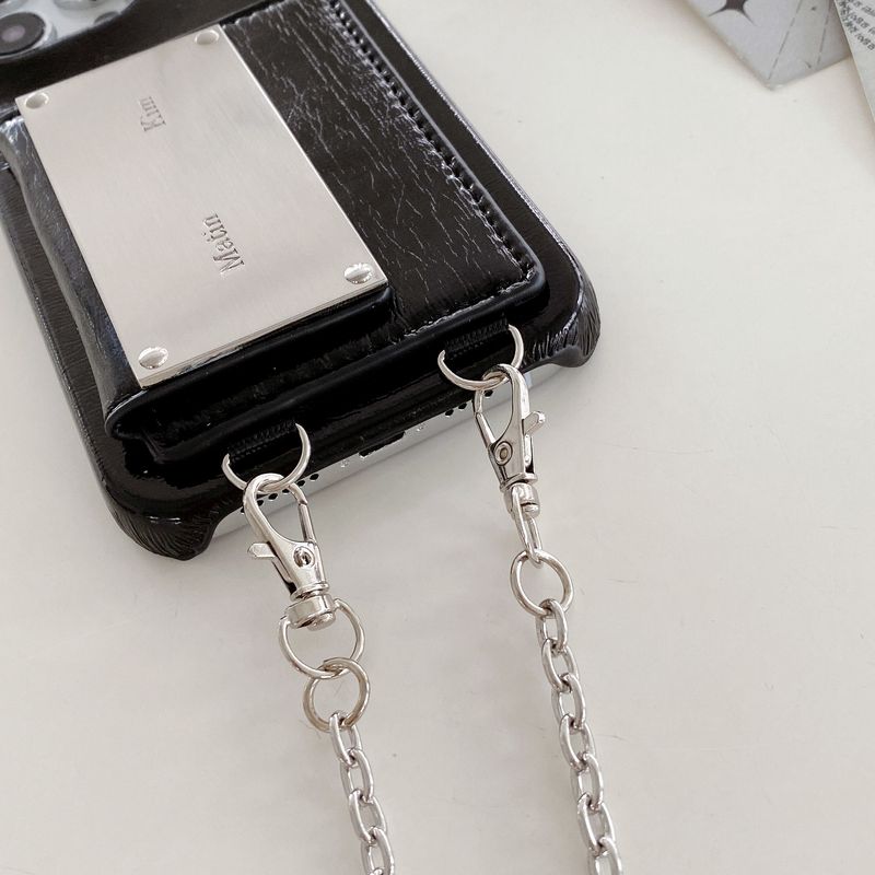 Mobile phone case suitable for iPhone15 mobile phone case Apple 14promax diagonal card holder silver wrinkle mobile phone_voghion.com