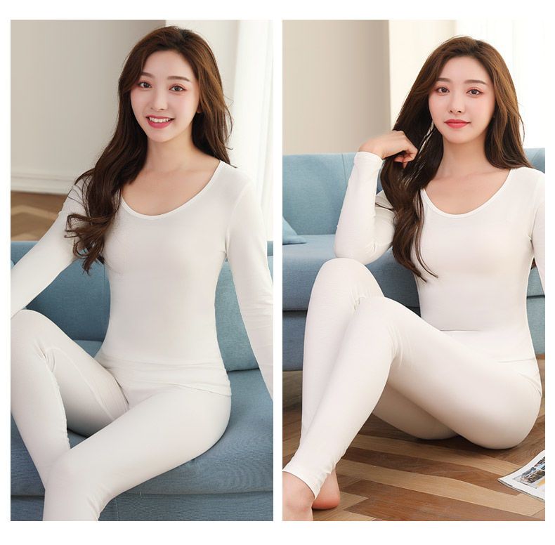 Women's Pajamas 100% Cotton Thermal Underwear Set For Couples Thin Warm Base Layer Round Neck_voghion.com