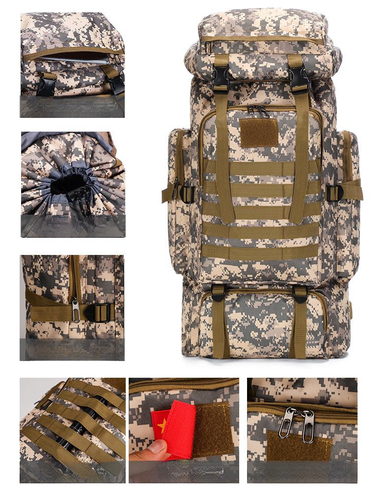 Bolsa de caminhada camuflada à prova d'água de grande capacidade 80L Mochila tática casual Mochila para caminhada ao ar livre_voghion.com