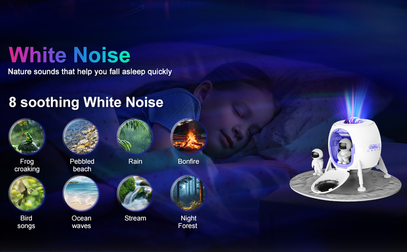 Projektor Galaxy z efektem zorzy polarnej - projektor i lampka nocna, zasilany przez USB, pilot i timer, głośnik Bluetooth - z białym szumem_voghion.com