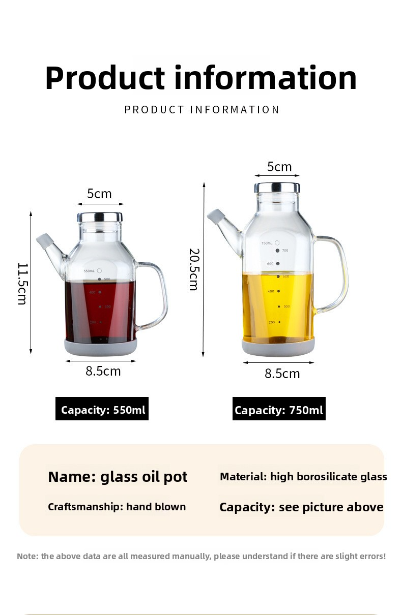 Large Capacity Borosilicate Glass Oil Dispenser - Kitchen Measuring Bottle For Oil & Soy Sauce (750ml Drip-Free Spout Easy-Pour Design BPA-Free)_voghion.com