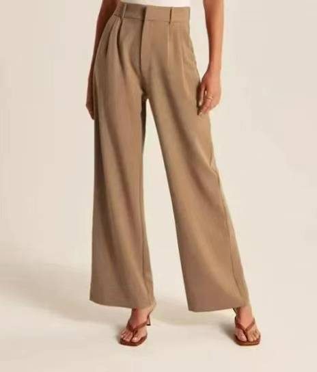 Elegante, wijde broek met hoge taille voor dames - kantoorbroek met riem, soepel en slankmakend, echte zakken, rekbaar polyester_voghion.com
