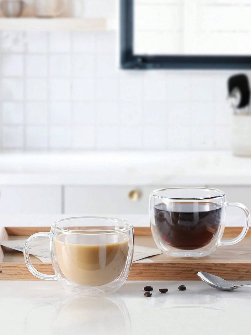 Set Of 6 Espresso Cups With Handles, 2.8 Oz Clear Espresso Cups, Double-wall Insulated And Reusable. Suitable For Espresso Machines_voghion.com
