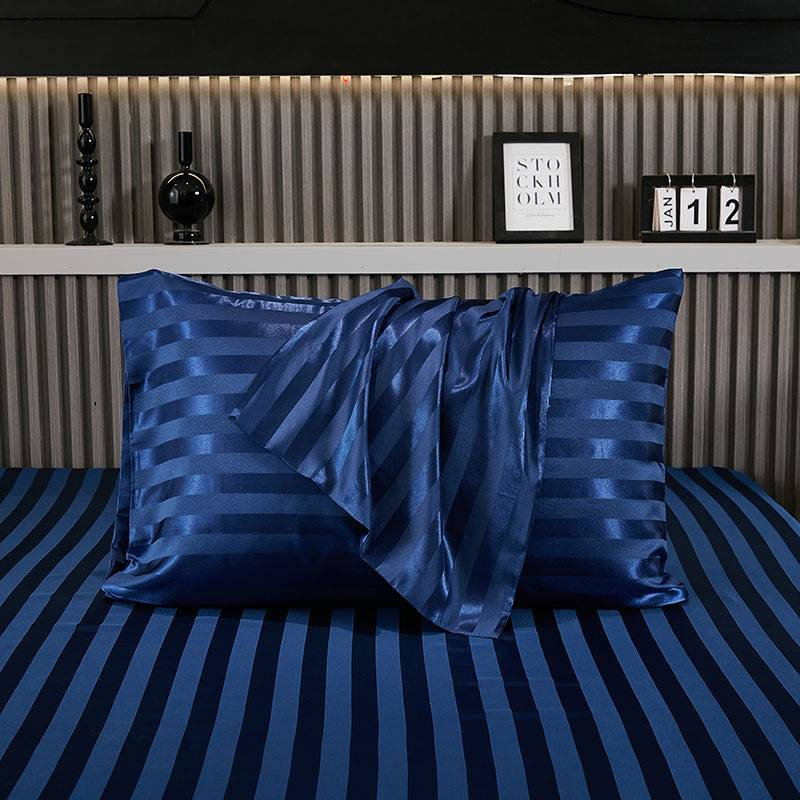 Satin-Kissenbezug mit Streifen – Kunstseide, knitterfrei und atmungsaktiv (51 x 75 cm / 51 x 102 cm, College-Stil, 5 Farben)_voghion.com