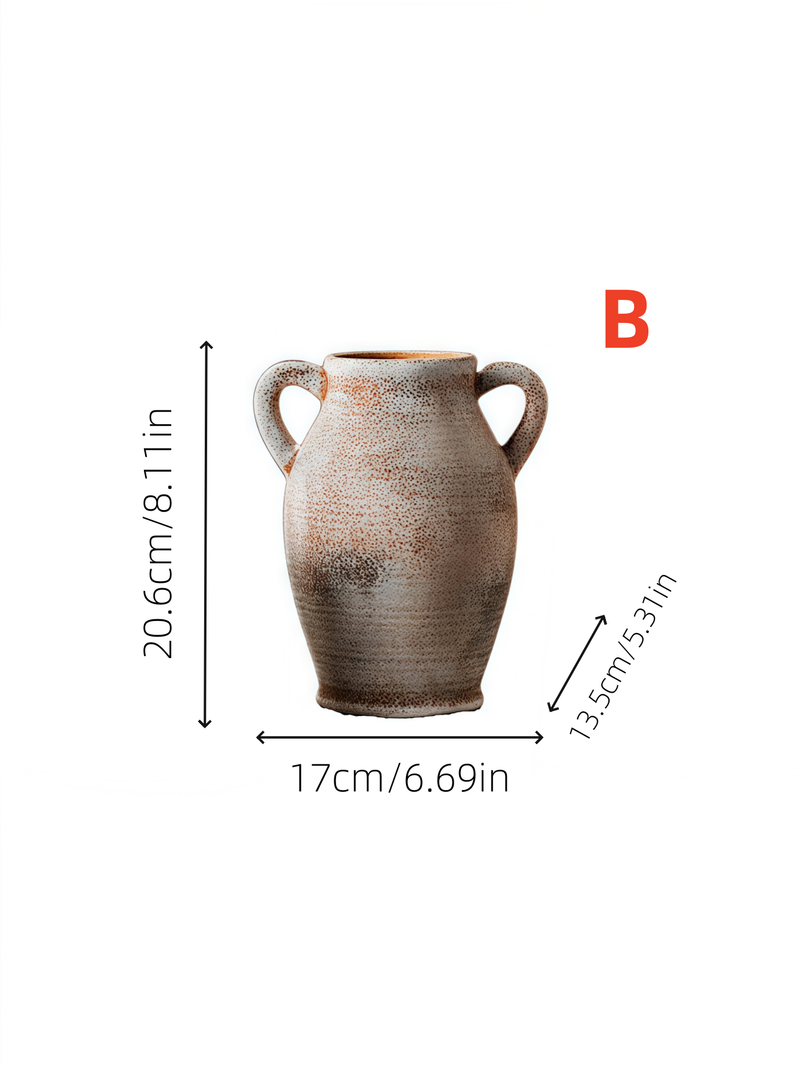 Jarrón de cerámica con asa, estilo wabi-sabi, ideal para decorar jarrones, ideal para llenarlo con agua._voghion.com