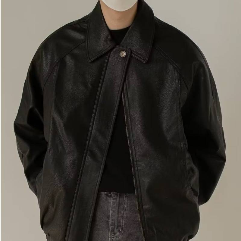 Unisex Vintage Biker Jacket – Retro Corduroy & Rabbit Wool Blend (M-3XL, Stand Collar, Urban Rider Aesthetic For Fall Adventures)_voghion.com