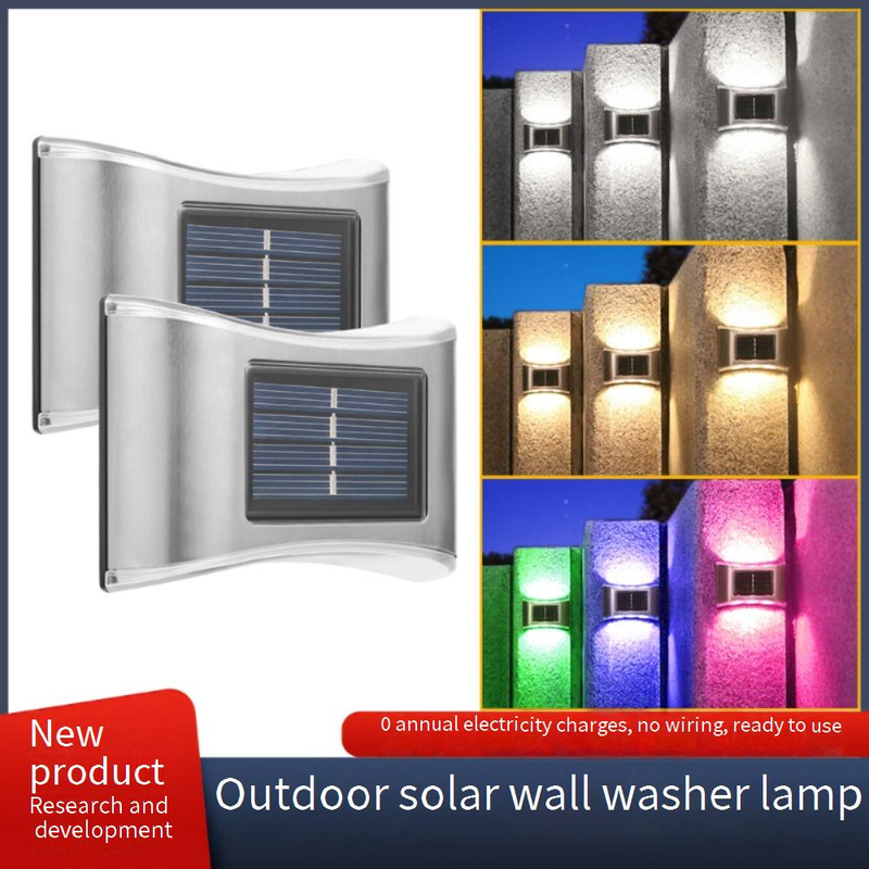 Luminária de parede solar de aço inoxidável com 6 LEDs - Luminária de jardim externa à prova d'água para decoração de pátios, cercas e caminhos_voghion.com