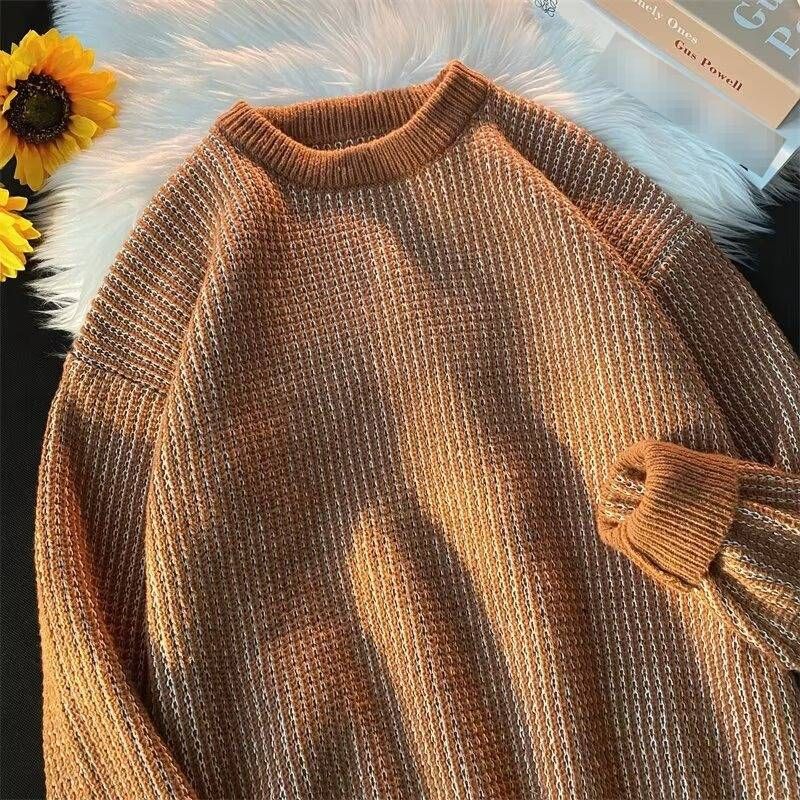 Men's & Women's Striped Knit Sweater - Casual Crewneck Pullover With Color Block Design, Soft & Breathable For Fall & Winter_voghion.com