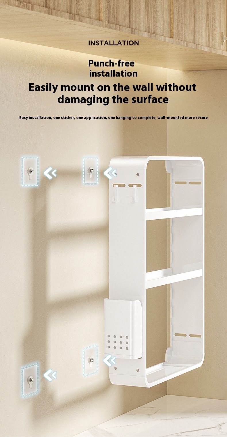 Space Aluminum Wall-Mounted Kitchen Organizer - No-Drill Spice Rack With Adjustable Shelves & Utensil Hooks (Chopstick Holder & Spice Grids Options)_voghion.com