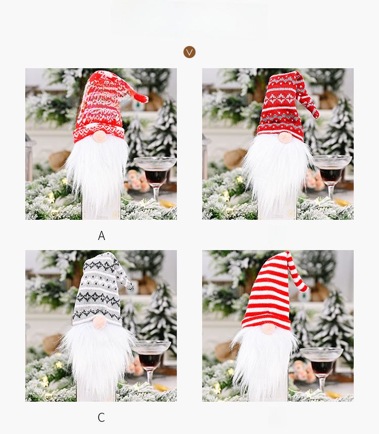 Haube Neue Weihnachtsdekoration Strickmütze Wald Alter Mann Weinset Gesichtslose Puppe Weindeckel Weinflaschendekoration_voghion.com