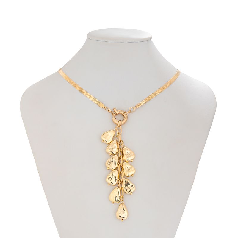 Temperament Reiskorn Perle Quaste Damen Trendy Metall Flache Schlangenkette Kragen Halskette_voghion.com