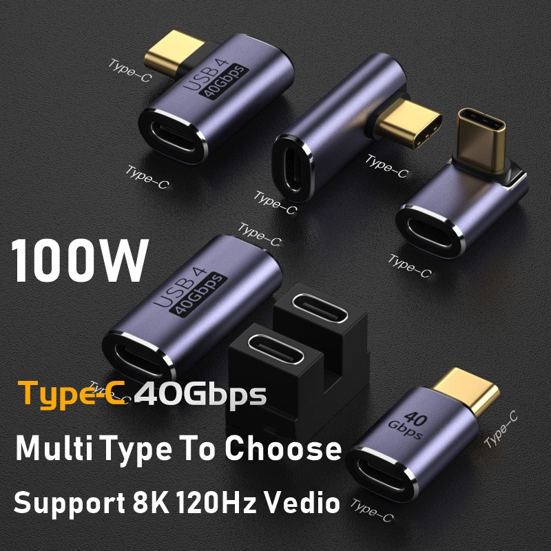 USB4.0 40 Gbit/s Adapter USB C Stecker auf Buchse 90 Grad 100 W Schnellladedatenkonverter für Laptop Tablet Telefon_voghion.com