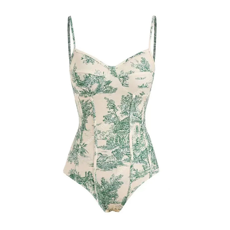 2023 new one-piece swimsuit women's conservative and slim print with steel support hard wrap swimsuit chiffon skirt_voghion.com