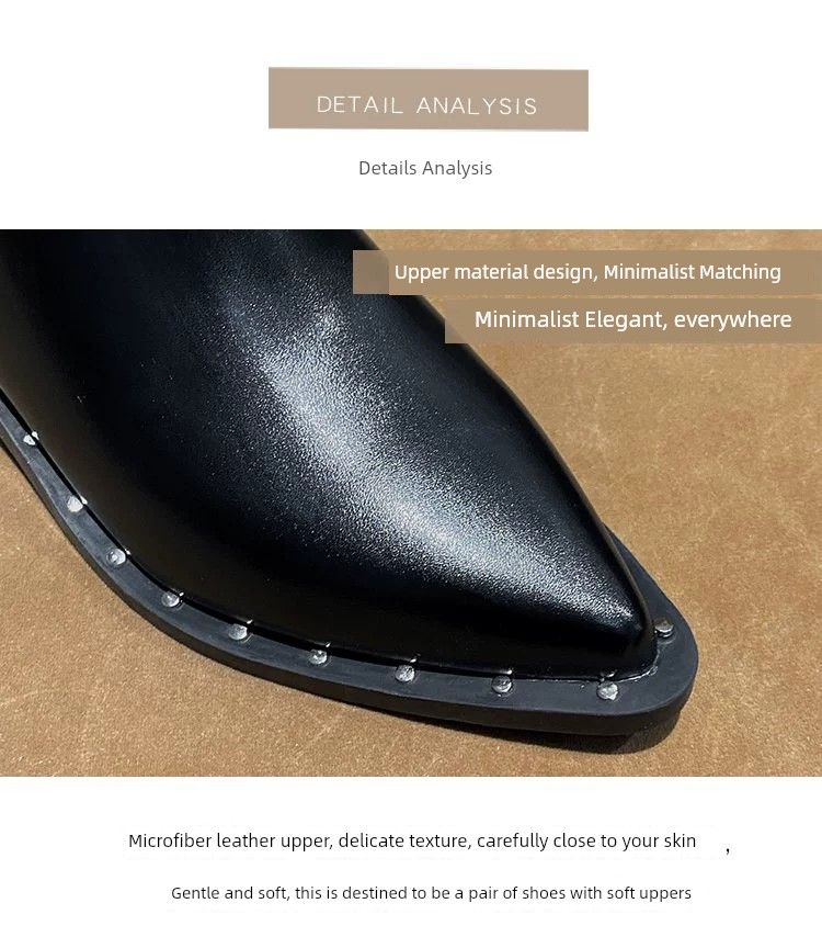 Stivaletti alla caviglia snellenti con tacco grosso e rivetti, punta affilata, per autunno e inverno_voghion.com