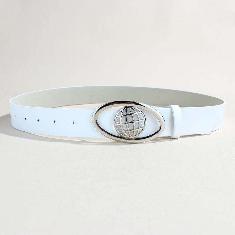 Trendy Planet Retro Schwarzer Gürtel Coole ovale Schnalle Herren Persönlichkeit Schlichter Damen Dekorativer Gürtel Nischengürtel_voghion.com