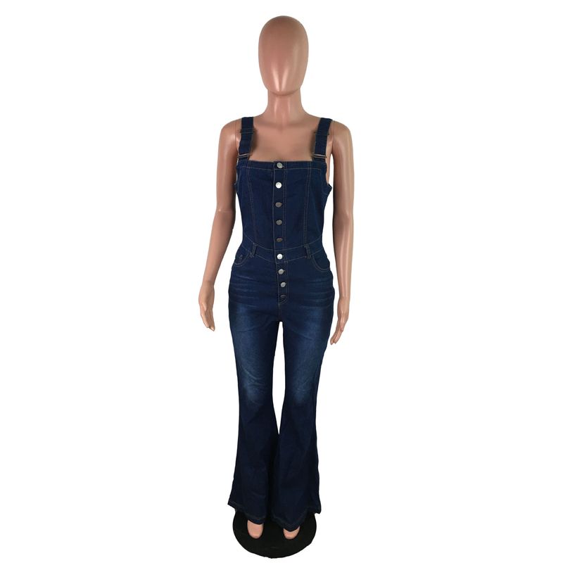 Roupas femininas Casual Sexy Suspensórios Denim Macacão Calças de perna larga_voghion.com