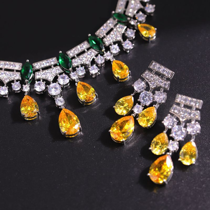 Set di collana e orecchini con rubini da donna, eleganti accessori per feste di nozze, design di ispirazione vintage con pietre di zirconia in rame resistente_voghion.com