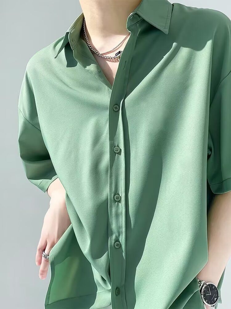 Men's Slim-Fit Polo Shirt – Breathable Silk-Blend, Korean-Inspired Streetwear, Minimalist Luxury (M-3XL, Summer Essential)_voghion.com