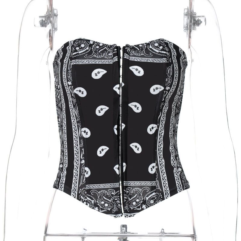Top tubo con estampado de espiga y botones para mujer, primavera 2025_voghion.com