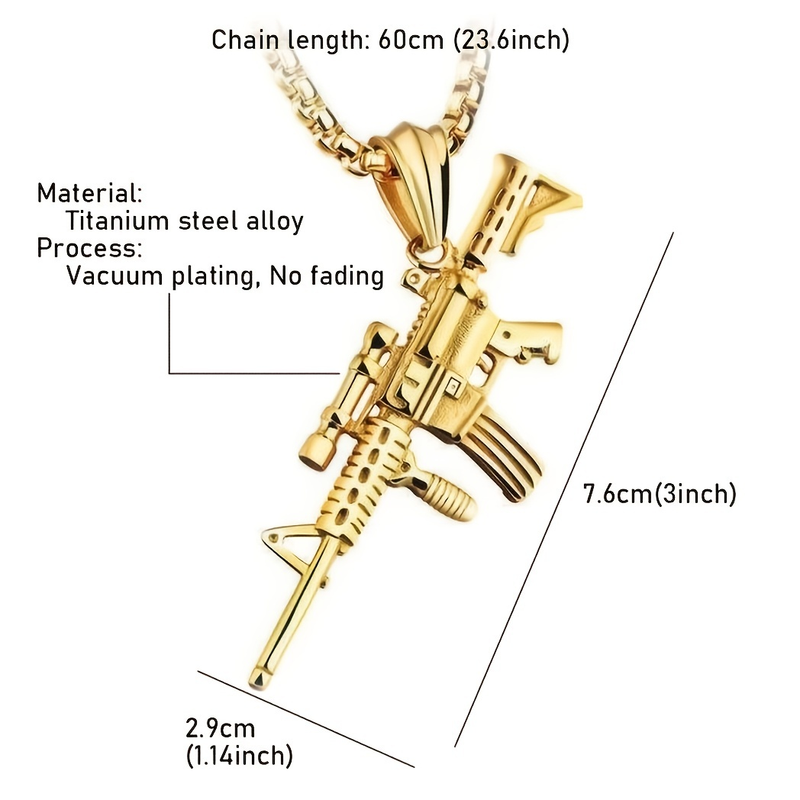 Submachine Gun Pendant Necklace for Man Fashion Hiphop Stainless Steel Chain Male Bar Rap Jewelry Gifts Accessories_voghion.com