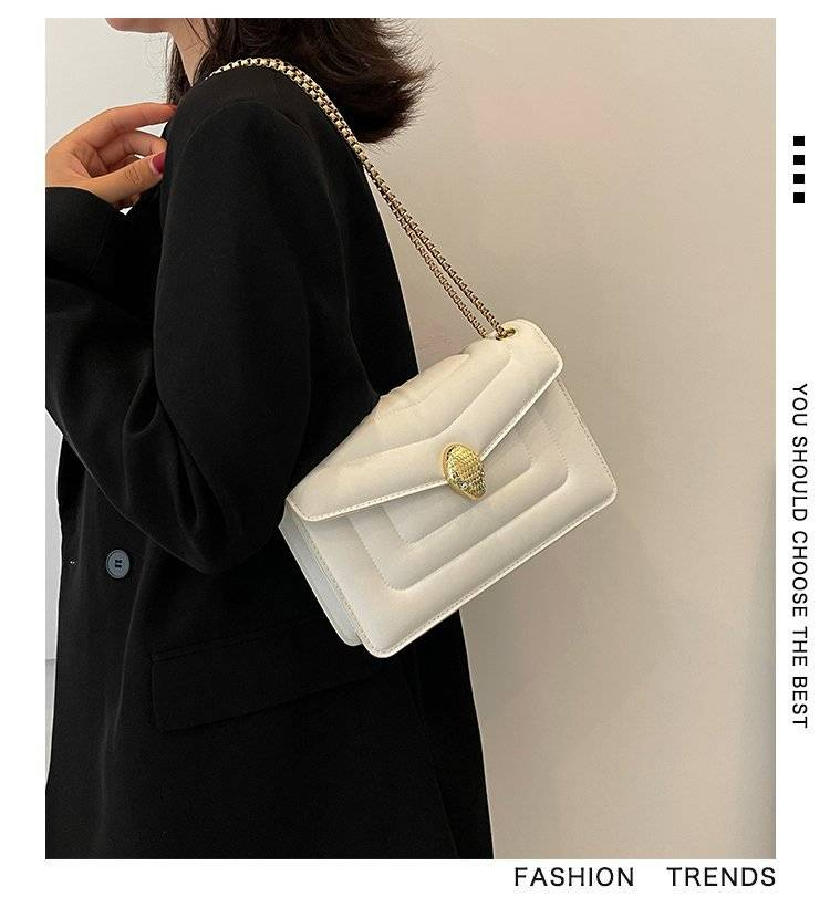 Fashion Snakehead Women's Bag PU Leather Chain Slanting Small Square Bag Women Soft Leather Linger Retro Shoulder Bag For Women_voghion.com
