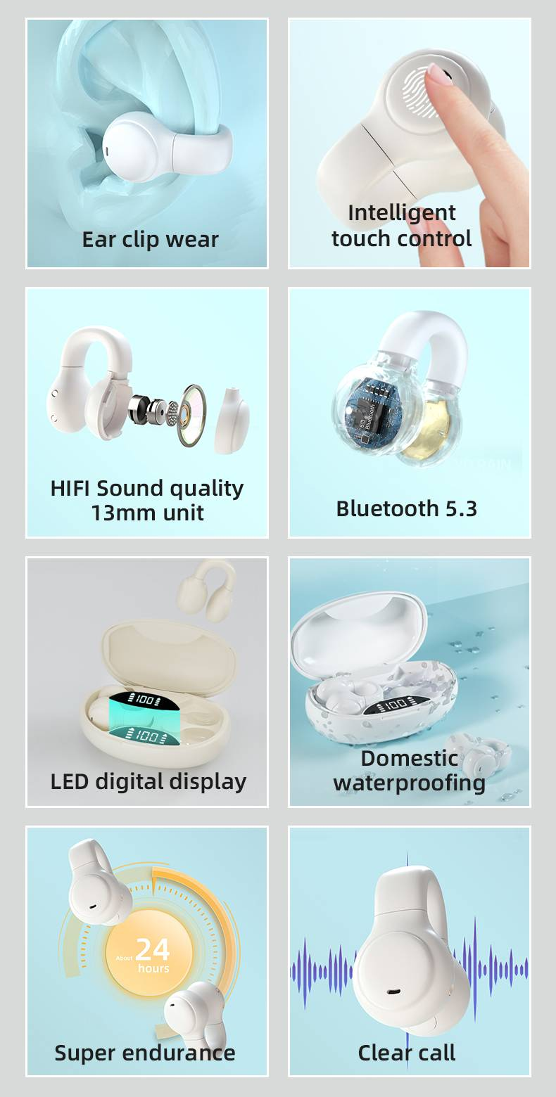 LX01 Ohrclip Bluetooth-Kopfhörer Nicht im Ohr TWS Echte kabellose Rauschunterdrückung Knochenleitungskopfhörer_voghion.com