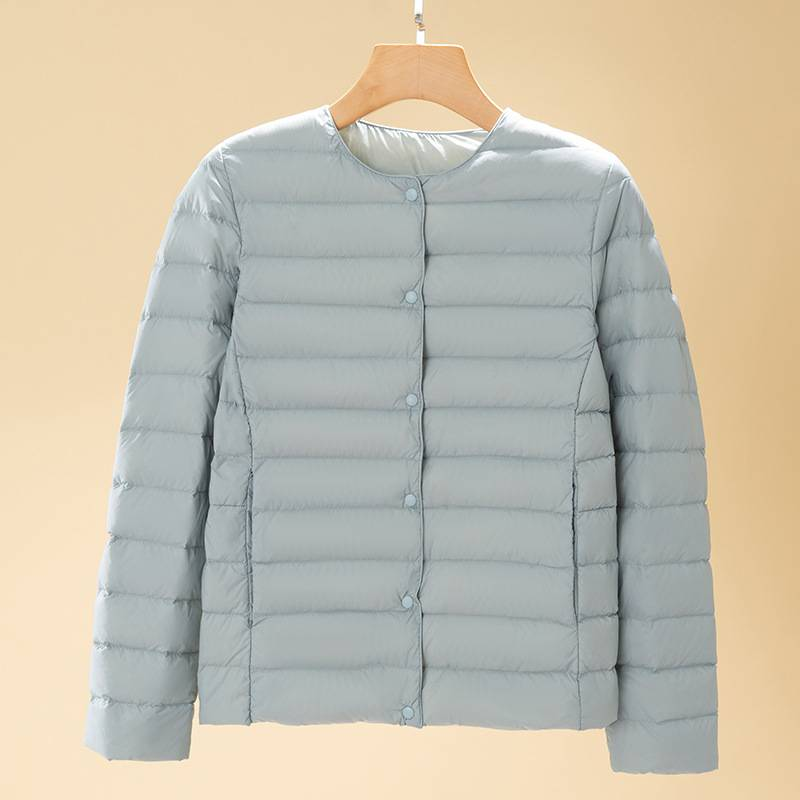 Women's Clothing Lightweight down jacket V neck round neck long sleeved white duck down lightweight large size jacket_voghion.com