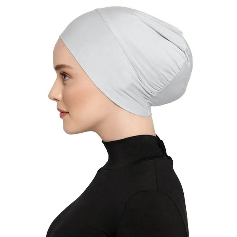 Hijab de color sólido para mujer, de algodón mercerizado modal, con base elástica, transpirable, cómodo, para la cabeza_voghion.com