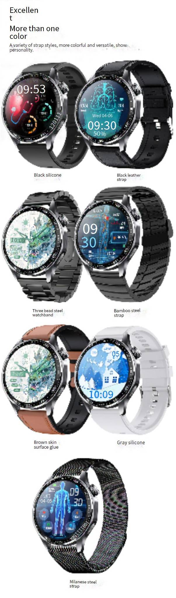 Smartwatches ECG Smartwatch Bluetooth-oproeparmband Bloeddruk Oefening Hartslag Bloedzuurstof Urinezuur Gezondheidsmonitoring_voghion.com