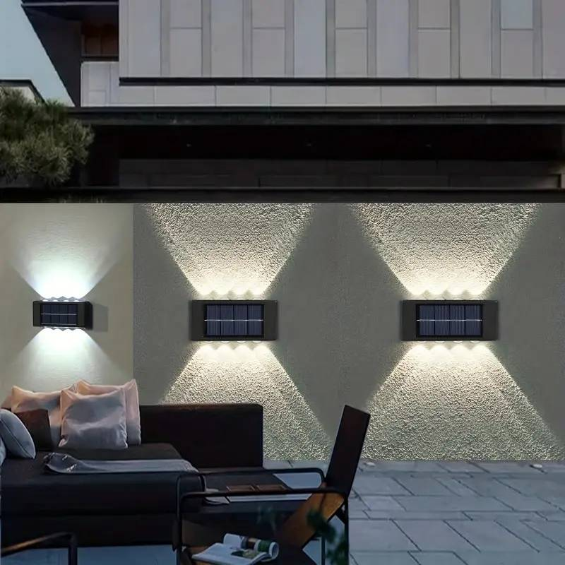 Luminária de parede solar, iluminação externa de deck com 6/8 LEDs, luminária de parede, para pátio, rua, cerca, garagem, jardim, decoração perfeita_voghion.com