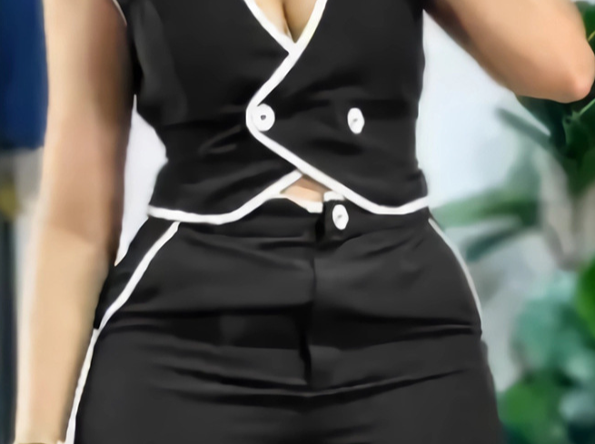 Women's Clothing Ladies Two Piece Sleeveless Vest And Casual Wide Leg Pants Set Solid Color Pull On Pants Set_voghion.com