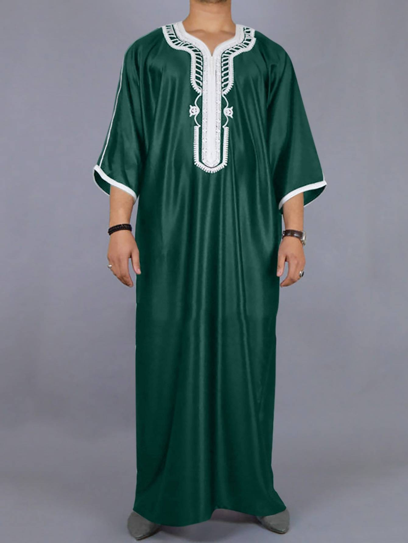 Langes Herrenhemd, lässige Jugend, gewöhnliche schwarze bestickte Robe_voghion.com