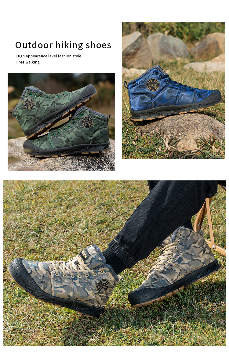 Scarpe invernali calde in velluto spesso e cotone, stivali bassi a metà polpaccio, scarpe da uomo, stivali da neve di grandi dimensioni, campeggio all'aperto_voghion.com